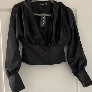 Satin Plunge Batwing Top